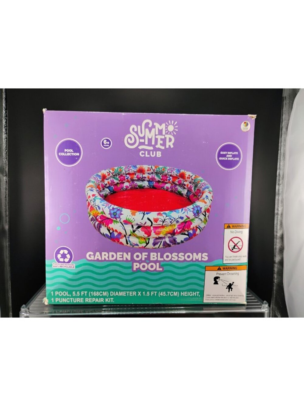 Garden Of Blossoms Kids Pool 3-Ring Inflatable 5.5 W x 1.5 H